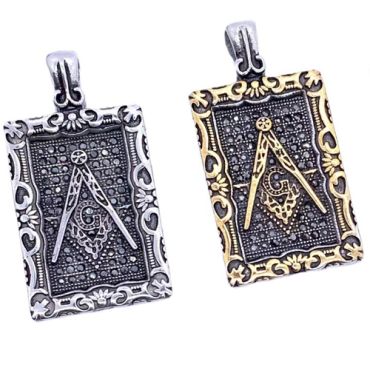 **COI Titanium Black Silver/Black Gold Tone Silver Masonic Freemason Pendant-8824AA
