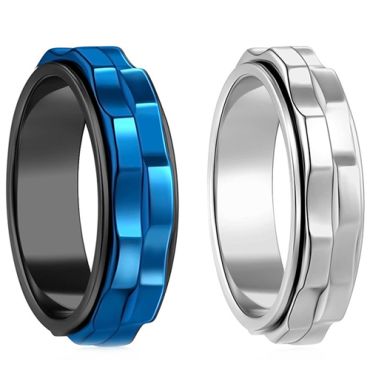 **COI Titanium Black Blue/Silver Rotating Step Edges Ring-8855AA