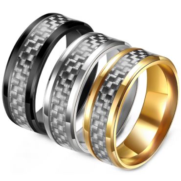 **COI Titanium Black/Gold Tone/Silver Beveled Edges Ring With Carbon Fiber-8833AA