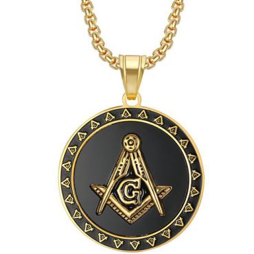 **COI Titanium Black Gold Tone/Silver Masonic Freemason Pendant-8837AA