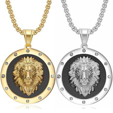 **COI Titanium Black Gold Tone/Silver Lion Pendant With Cubic Zirconia-8845AA