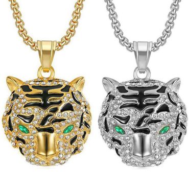 **COI Titanium Black Gold Tone/Silver Leopard Pendant With Created Green Emerald-8848AA