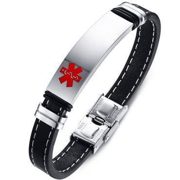 COI Titanium Medical Alert Rubber Bracelet With Steel Clasp(Length: 8.27 inches)-8859AA