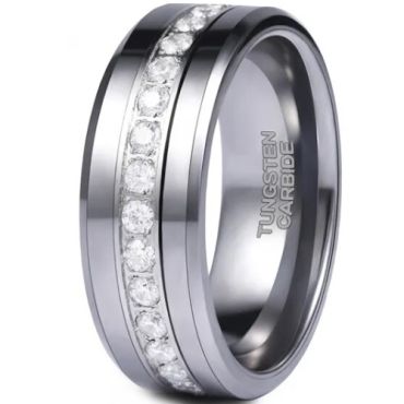**COI Tungsten Carbide Beveled Edges Ring With Cubic Zirconia-8864AA