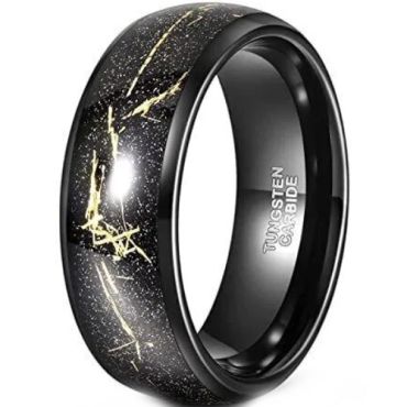 **COI Black Tungsten Carbide Meteorite & 18K Gold Foil Dome Court Ring-8865AA