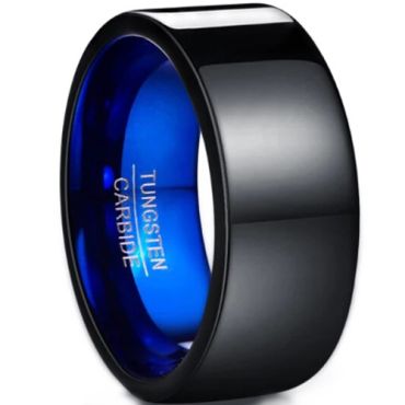 **COI Tungsten Carbide Black Blue Pipe Cut Flat Ring-8870AA