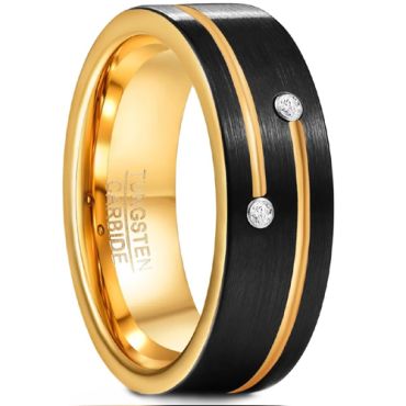 **COI Tungsten Carbide Black Gold Tone Grooves Ring With Cubic Zirconia-8876AA