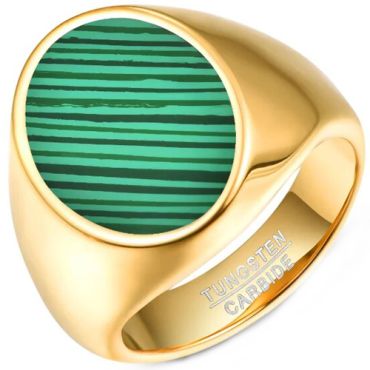 **COI Gold Tone Tungsten Carbide Malachite Ring-8880AA