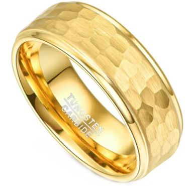 **COI Gold Tone Tungsten Carbide Hammered Step Edges Ring-8881AA