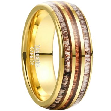 **COI Gold Tone Tungsten Carbide Deer Antler & Wood Dome Court Ring-8884AA