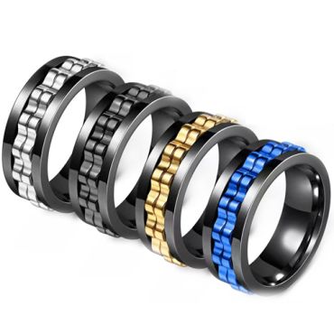 **COI Black Titanium Gold Tone/Blue/Silver/Black Gears Ring-8894