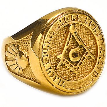 **COI Gold Tone Titanium Masonic Freemason Ring-8932
