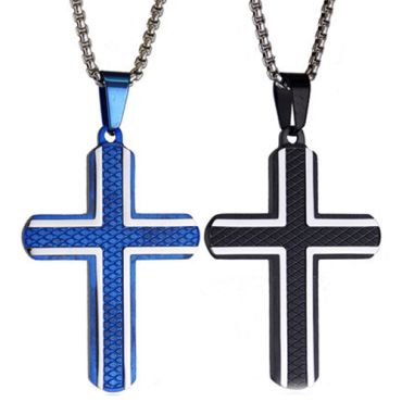 **COI Titanium Black/Blue Silver Cross Pendant-8973