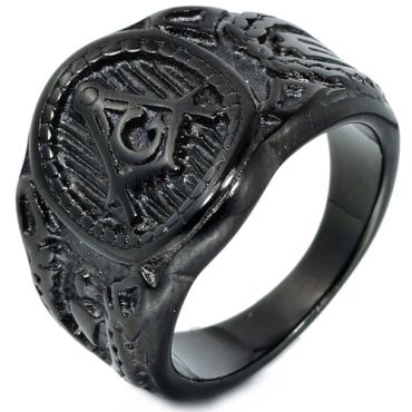 **COI Black Titanium Masonic Freemason Ring-8978