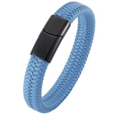COI Black Titanium Blue Genuine Leather Bracelet With Steel Clasp(Length: 8.07 inches)-9005