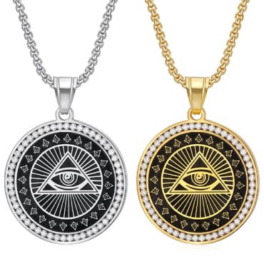 **COI Titanium Black Gold Tone/Silver Eye of Providence Pendant With Cubic Zirconia-9007