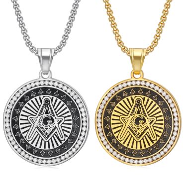 **COI Titanium Black Gold Tone/Silver Masonic Freemason Pendant With Cubic Zirconia-9009