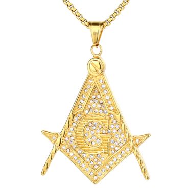 **COI Gold Tone Titanium Masonic Freemason Pendant With Cubic Zirconia-9017