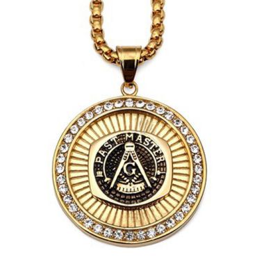 **COI Titanium Black Gold Tone Masonic Freemason Pendant With Cubic Zirconia-9018