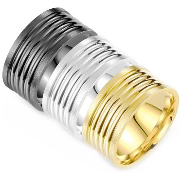 **COI Titanium Black/Gold Tone/Silver Grooves Ring-9046
