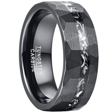 **COI Black Tungsten Carbide Hammered Meteorite Ring-9057