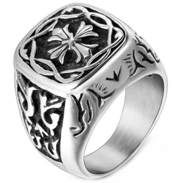 **COI Titanium Black Silver Cross Celtic Ring-9116