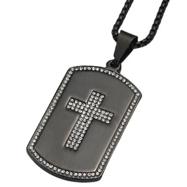 COI Titanium Black/Gold Tone/Silver Dog Tag Cross Pendant With Cubic Zirconia-9130