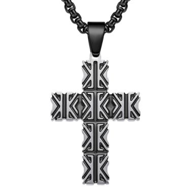 COI Titanium Silver Black/Gold Tone/Silver Cross Grooves Pendant-9151