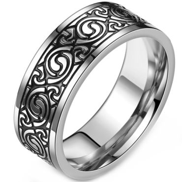 **COI Titanium Black Silver Celtic Pipe Cut Flat Ring-9167