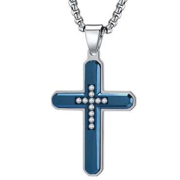 COI Titanium Blue Silver Cross Pendant With Cubic Zirconia-9182
