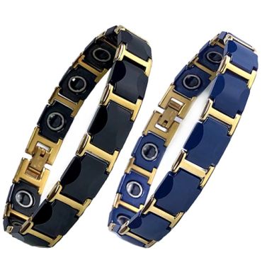 COI Gold Tone Titanium Black/Blue Ceramic Bracelet With Steel Clasp(Length: 8.27 inches)-9195