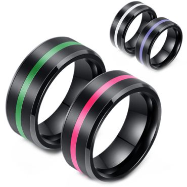 **COI Black Titanium Beveled Edges Ring With Blue/Green/Red/White Resin-9204