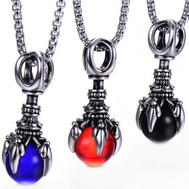 **COI Titanium Black Silver Pendant With Black Onyx/Created Red Ruby/Blue Sapphire-9207