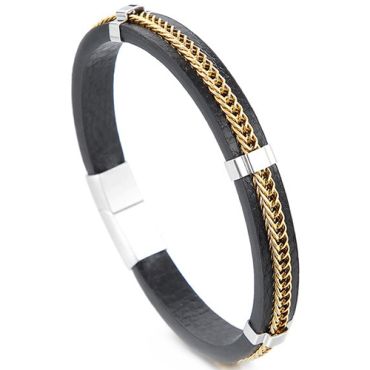 **COI Titanium Silver/Gold Tone Silver Keychain Link Microfiber Bracelet With Steel Clasp(Length: 8.27 inches)-9227