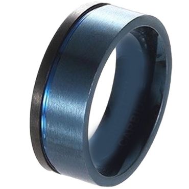 **COI Titanium Black Blue Offset Groove Pipe Cut Flat Ring-9228
