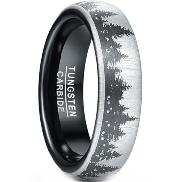 **COI Tungsten Carbide Black Silver Forest Tree Dome Court Ring-9243