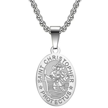 **COI Titanium Black/Gold Tone/Silver Saint Christopher Protect Us Pendant-9252