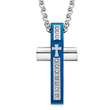**COI Titanium Blue/Gold Tone/Black Silver Cross Pendant With Cubic Zirconia-9254