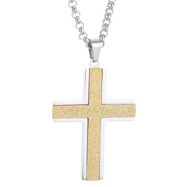 **COI Titanium Gold Tone/Black/Blue Silver Sandblasted Cross Pendant-9257