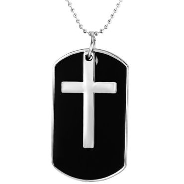 **COI Titanium Black Silver Cross Tag Pendant-9263