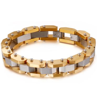 **COI Titanium Gold Tone Silver/Gold Tone/Silver Bracelet With Steel Clasp(Length: 8.66 inches)-9265