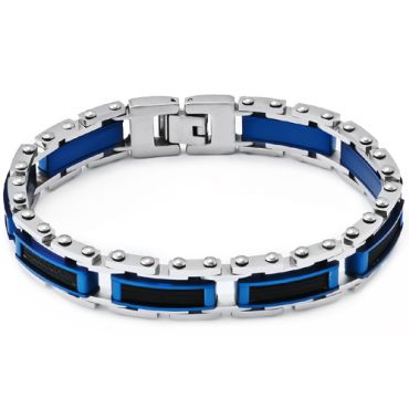 **COI Titanium Black Blue Silver Bracelet With Steel Clasp(Length: 8.27 inches)-9280
