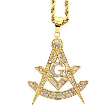 **COI Gold Tone Titanium Masonic Freemason Pendant With Cubic Zirconia-9291