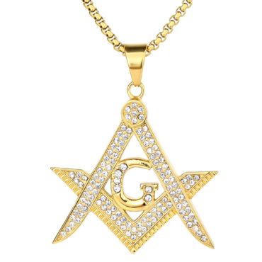 **COI Gold Tone Titanium Masonic Freemason Pendant With Cubic Zirconia-9294