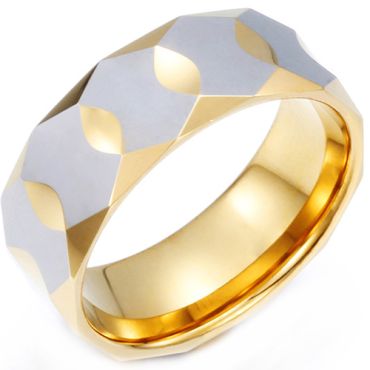 **COI Tungsten Carbide Gold Tone Silver Faceted Ring-9301