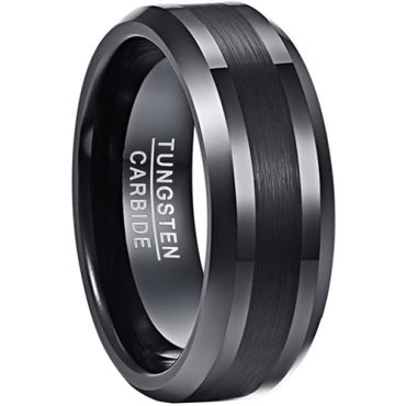 **COI Tungsten Carbide Black/Silver Shiny & Matt Beveled Edges Ring-9307