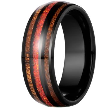**COI Black Titanium Red Crushed Opal & Wood Dome Court Ring-9316