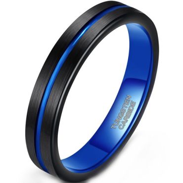 **COI Tungsten Carbide Black Blue Center Groove Pipe Cut Flat Ring-9318AA