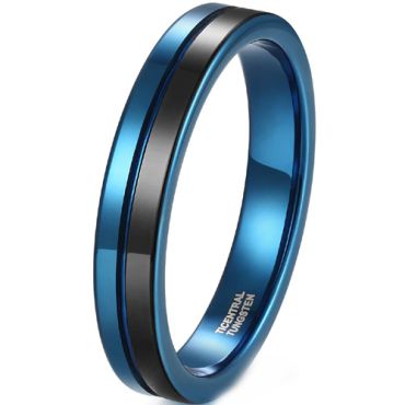 **COI Tungsten Carbide Black Blue Center Groove Pipe Cut Flat Ring-9319AA