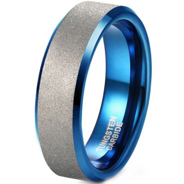 **COI Tungsten Carbide Blue Silver Beveled Edges Ring-9323AA